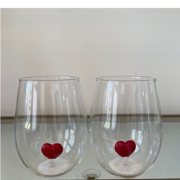 Target Threshold Red Heart Stemless Wine Glasses 18.5oz Set of 2 NEW - Picture 9 of 10